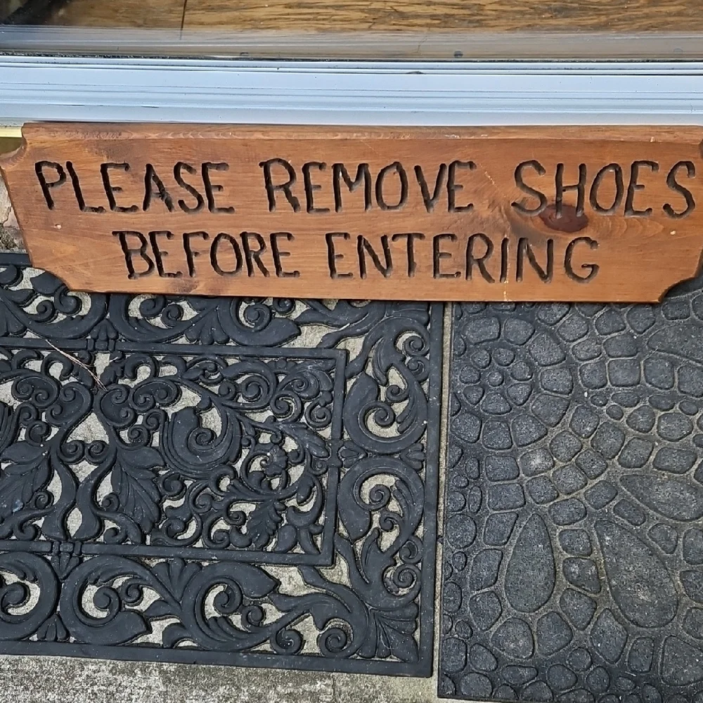 Vintage Rustic Handmade Brown Wooden Door Entry Sign 27 X 7 Inches Remove Shoes
